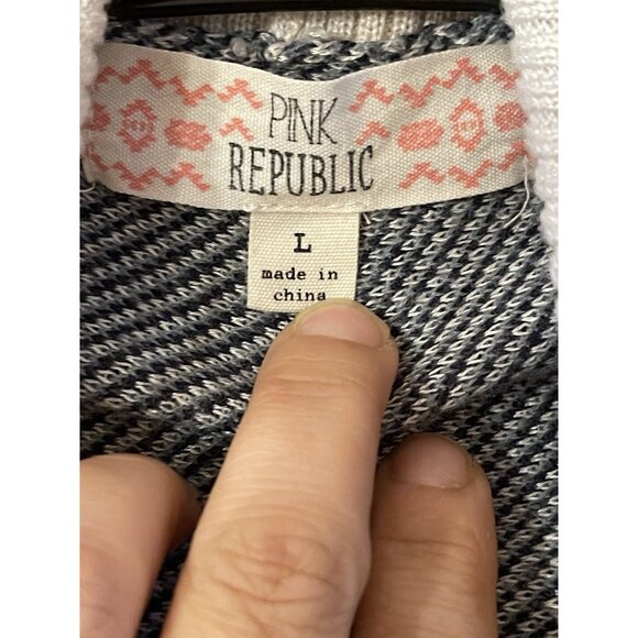 Pink Republic Women Open Front Aztec Cardigan Sweater Cotton Acryli Beige&Navy L - Picture 3 of 11